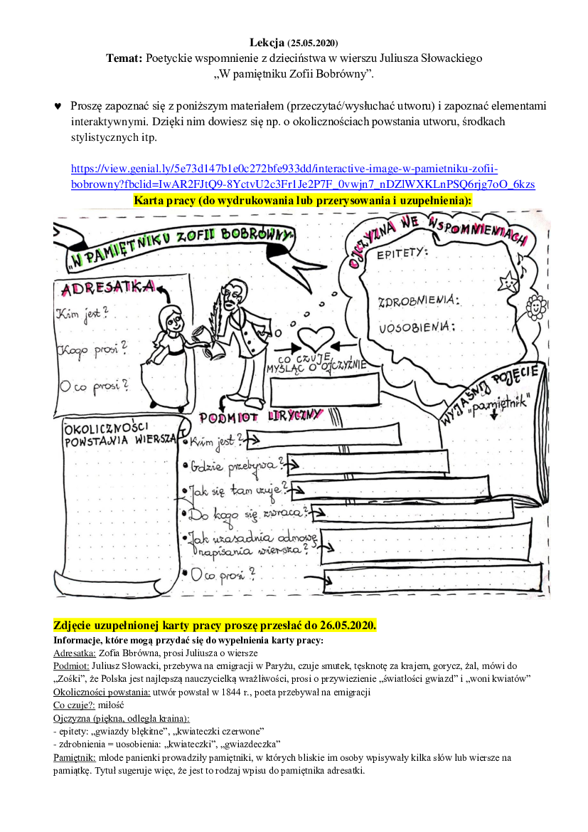 W Pamiętniku Zofii Bobrówny Karta Pracy 11) 25-29.05.2020 - kl. 6 - Pobierz pdf z Docer.pl