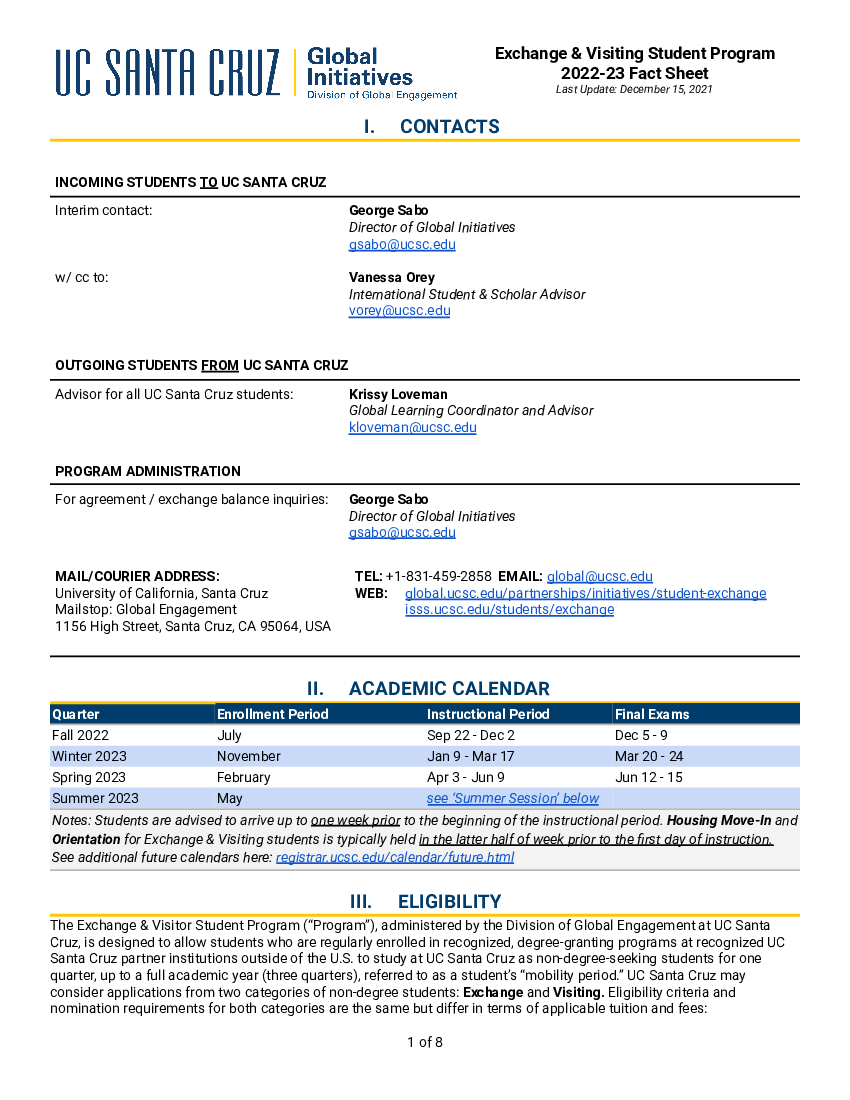 UC Santa Cruz Exchange Visiting Student Program 2022 23 Fact