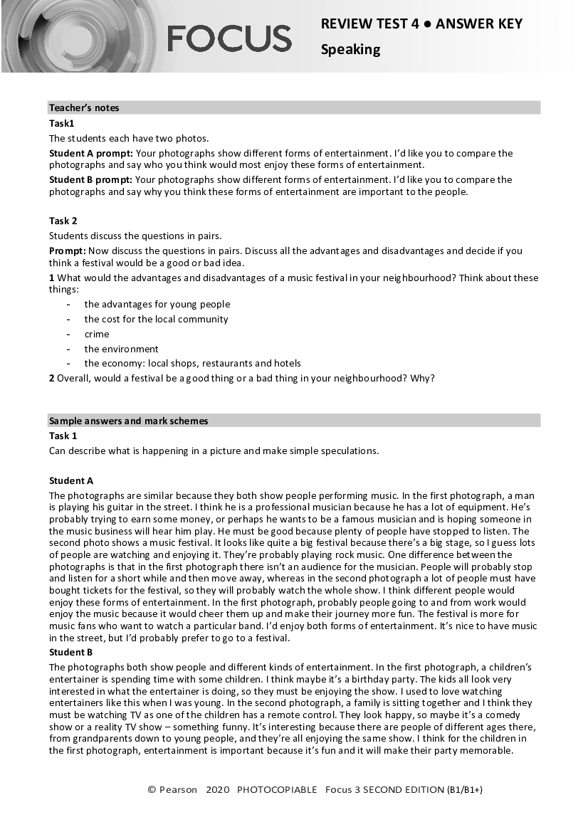 Focus3 2E Review Test 4 Units1 8 Speaking GroupA B ANSWERS - Pobierz pdf z  Docer.pl