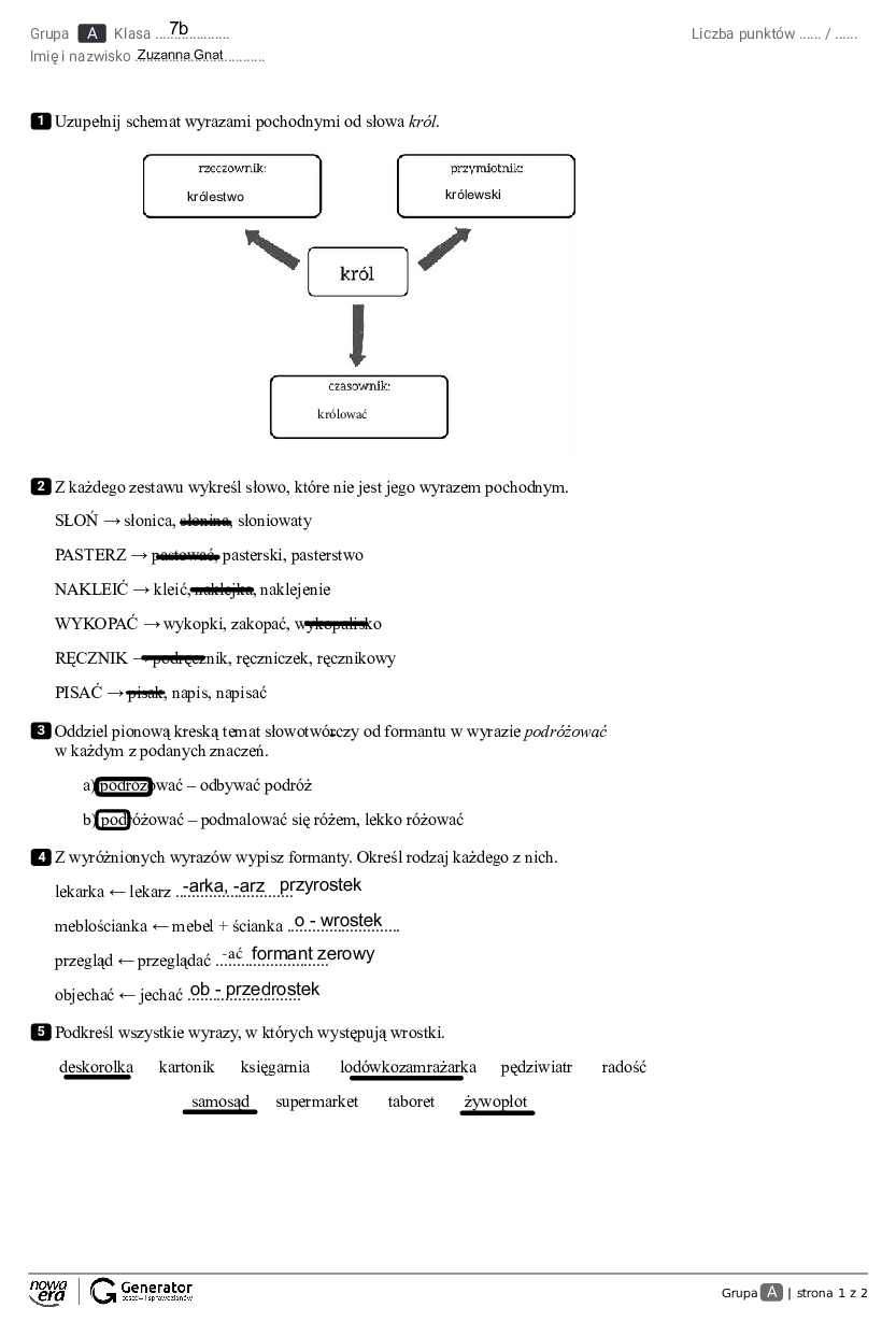 Sprawdzian Słowotwórstwo Klasa 7 Nowa Era Sprawdzian ze slowotworstwa 7b - Pobierz pdf z Docer.pl