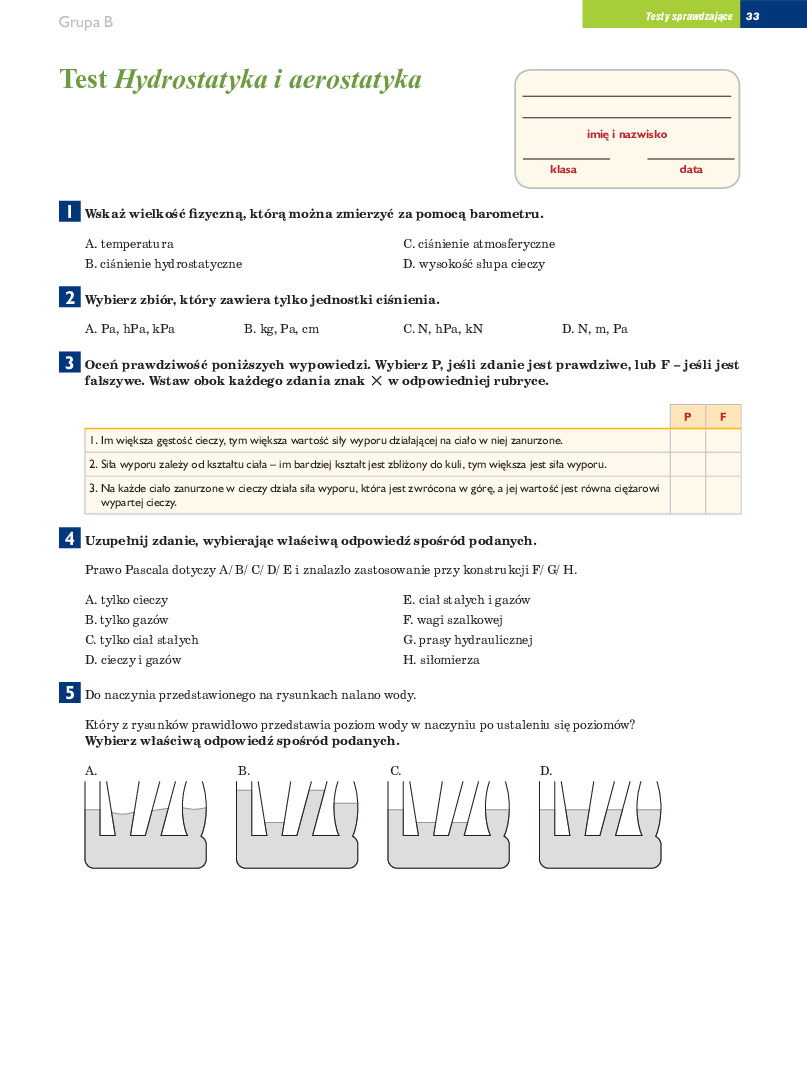 Fizyka Hydrostatyka I Aerostatyka Sprawdzian test sprawdzajacy 3 hydrostatyka i aerostatyka g 3 - Pobierz pdf z Docer.pl