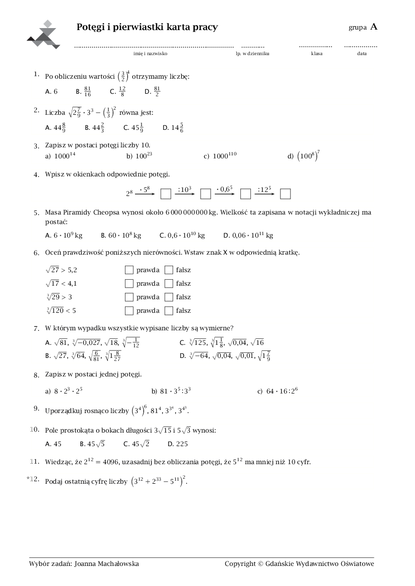 Karta Pracy Potęgi I Pierwiastki Klasa 8 plik,192,potegi i pierwiastki karta pracy 1 pdf - Pobierz pdf z Docer.pl