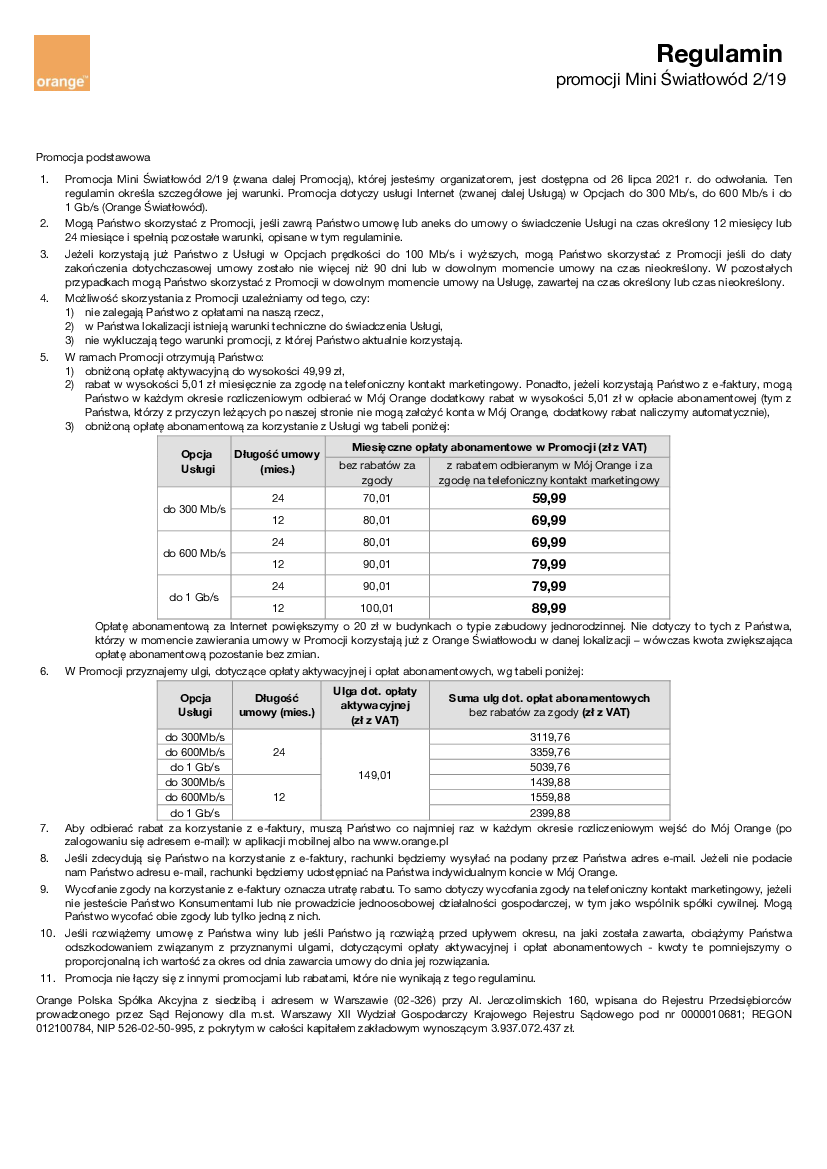 Regulamin promocji Mini Światłowód 2/19 (861839440937) - Pobierz pdf z Sns-Brigh10