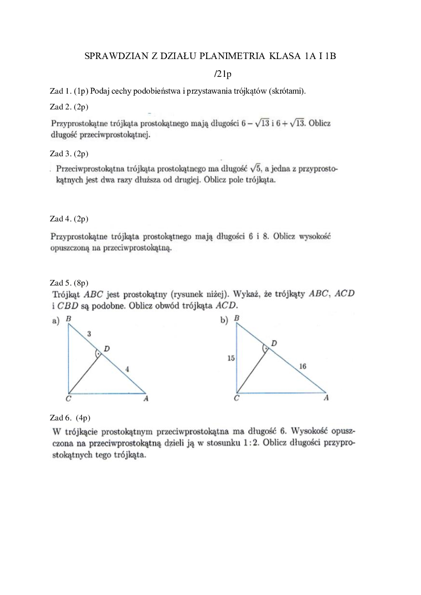 Planimetria Sprawdzian 2 Liceum Nowa Era Amelia Szymanowska - SPRAWDZIAN Z DZIAŁU PLANIMETRIA KLASA 1A I 1B -  Pobierz pdf z Docer.pl