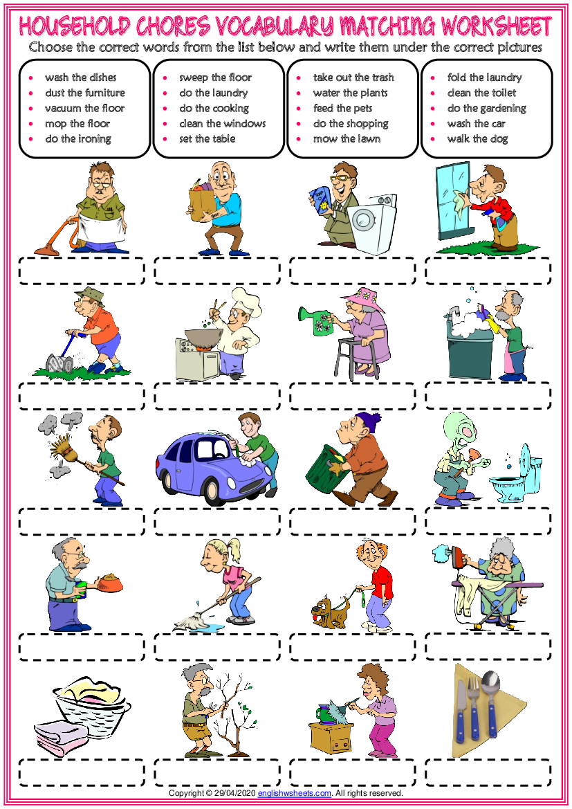 Household chores перевод. Задания по английскому household Chores. Household Duties упражнения. Housework Vocabulary for Kids. Household Chores упражнения