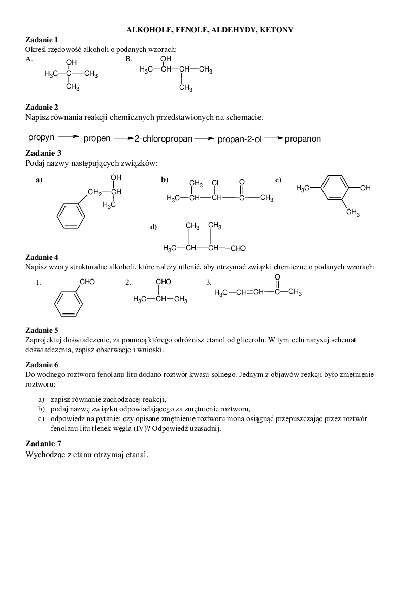 Alkohole, fenole, aldehydy, ketony A - Pobierz pdf z Docer.pl