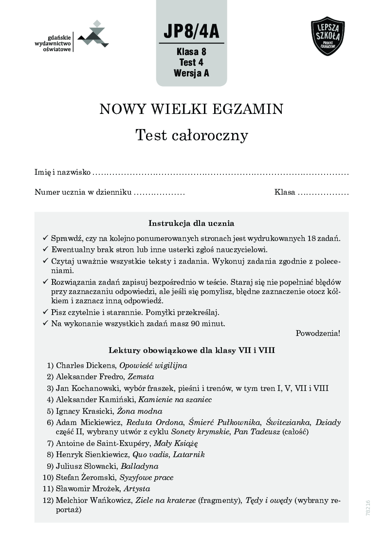 Wielki Sprawdzian Gwo Klasa 6 Test Gwo Klasa 5 Język Polski - Margaret Wiegel™. Jun 2023