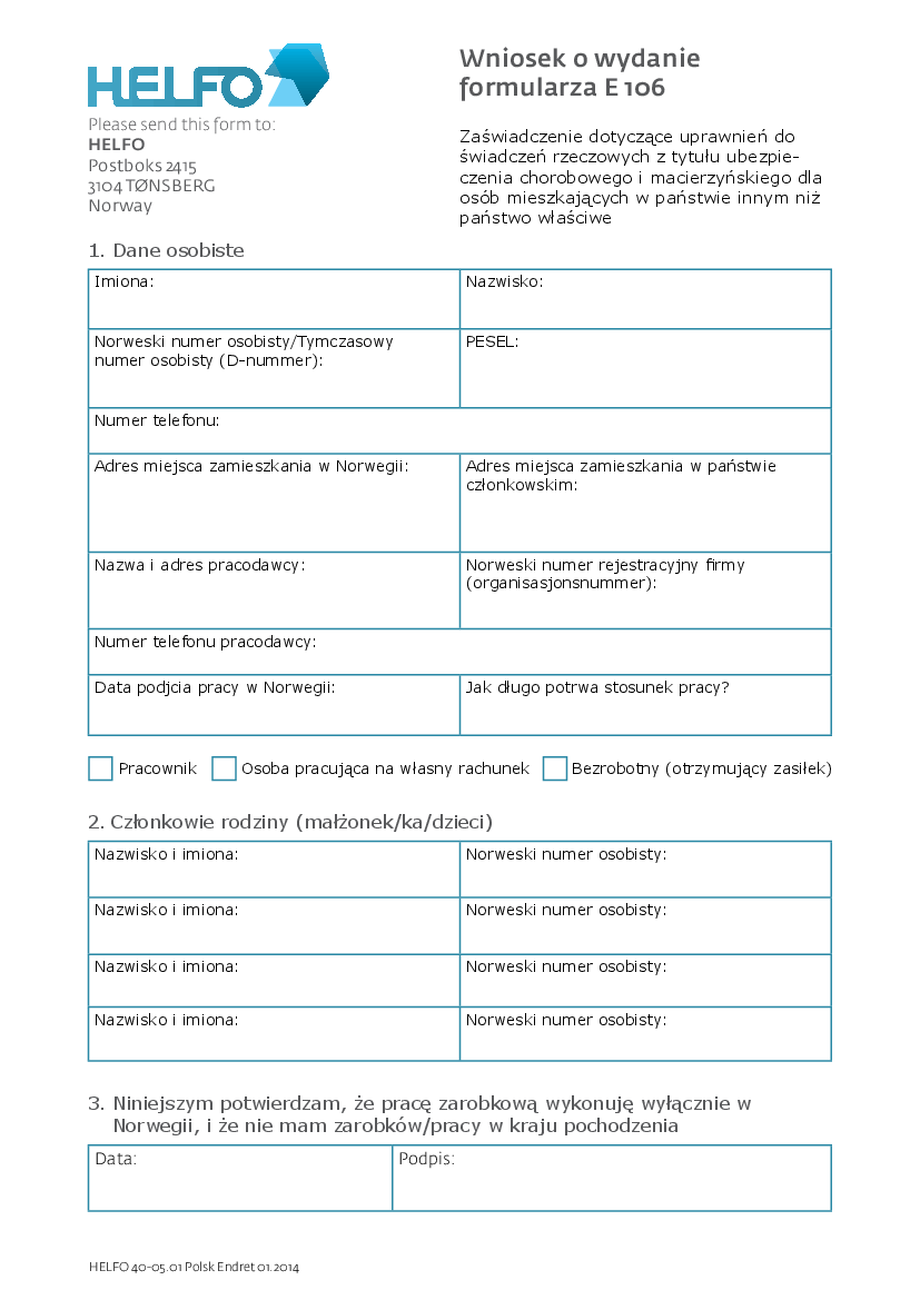 Søknad om blankett E 106-arbeidstakere-40-05.01-polsk - Pobierz pdf z