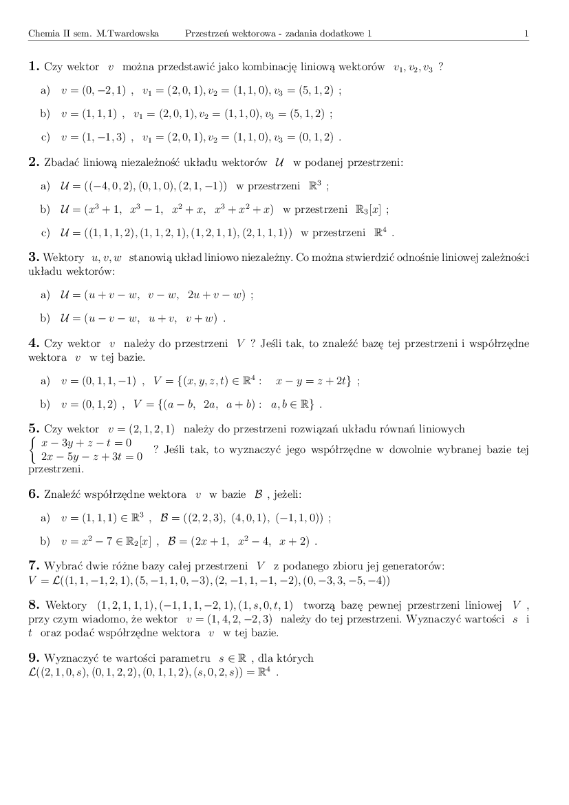 Przestrzenie Wektorowe Zadania Dodatkowe 1 Pobierz Pdf Z Docer Pl