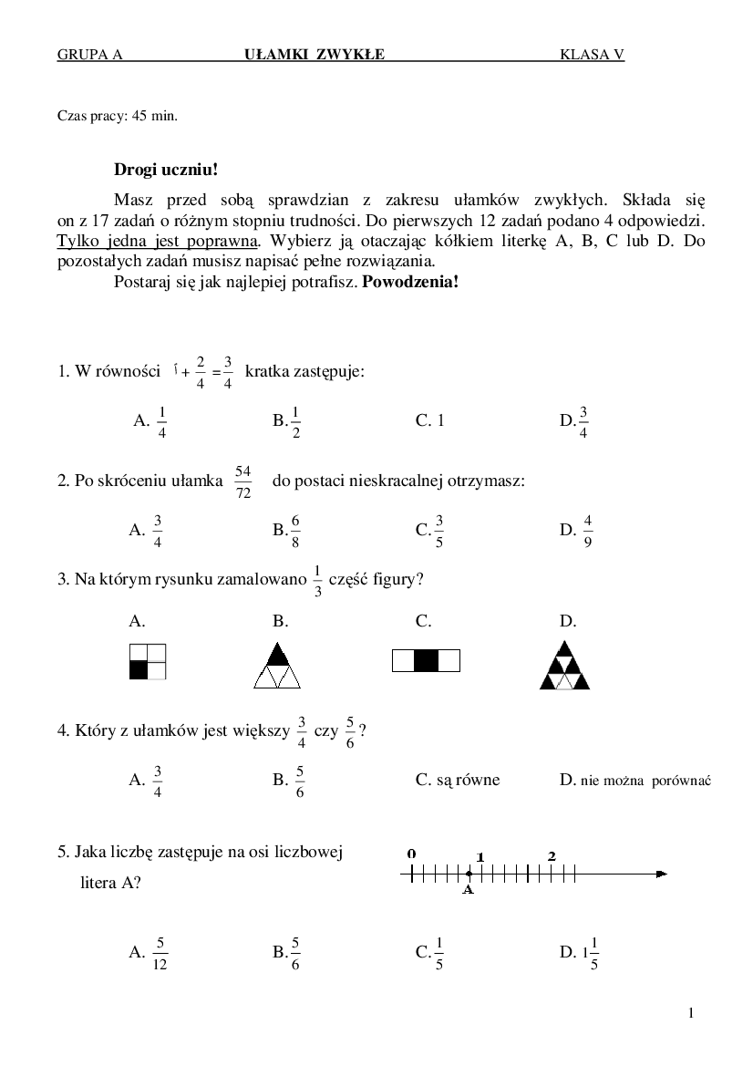 Test Z Matematyki Klasa 6 Pdf Sprawdzian Z Matematyki Klasa 6 Ulamki Zwykle I Dziesietne Gwo - Wiedza 1