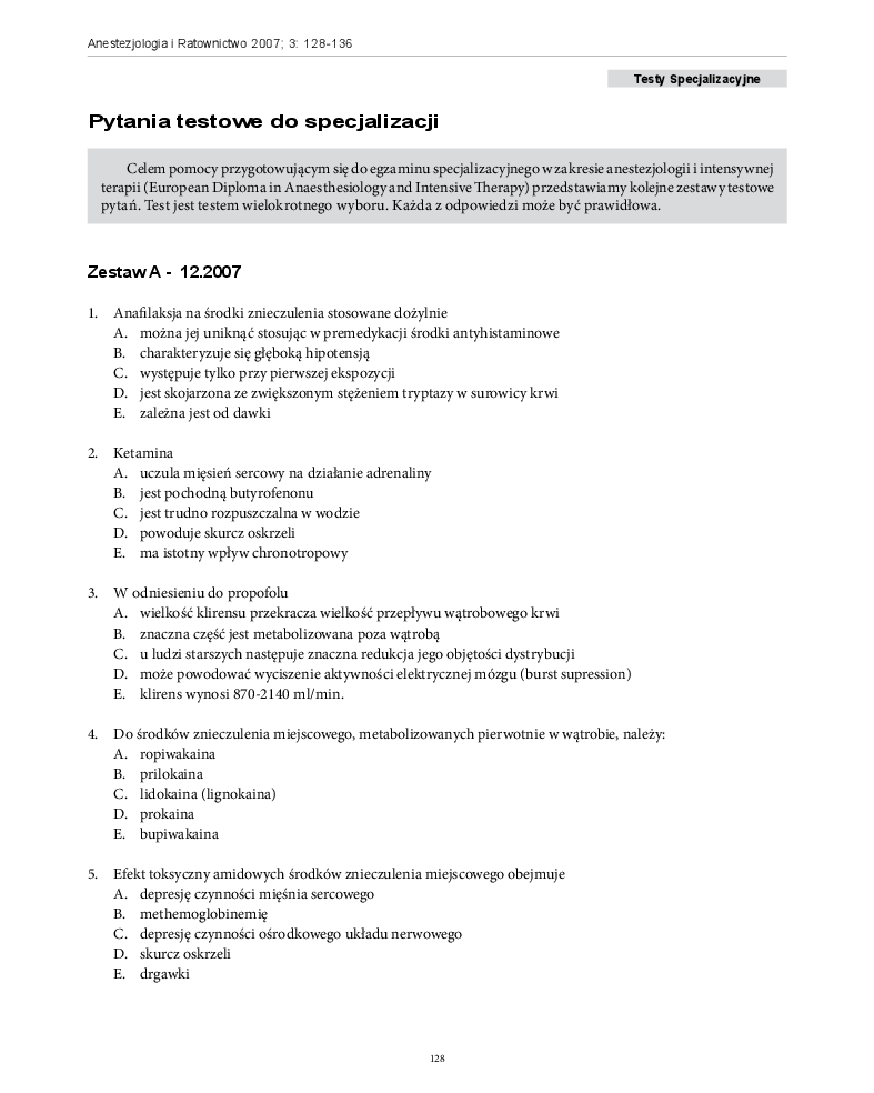 Test Specjalizacyjny Anestezjologia 2007 Pobierz Pdf Z Docer Pl