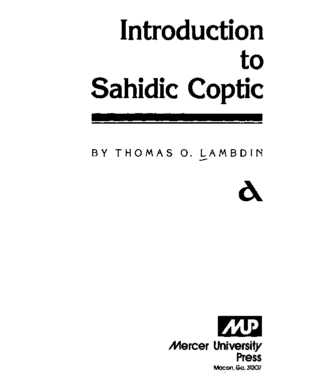 lambdin introduction to sahidic coptic