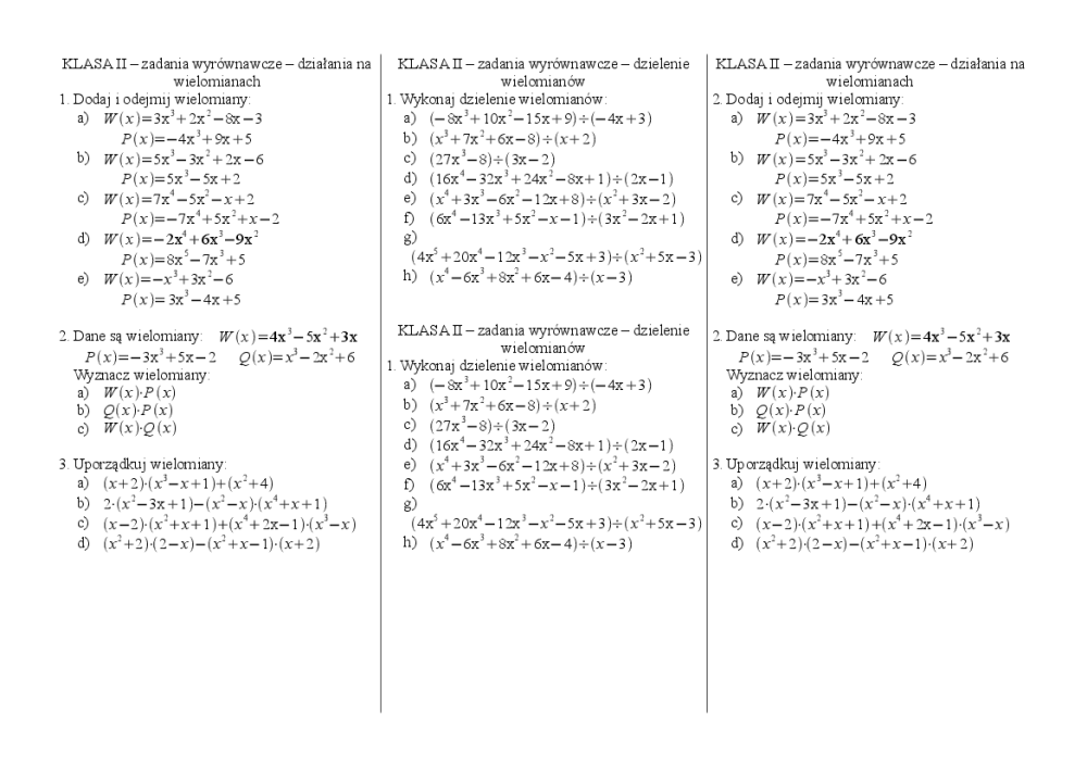 Zad Wyrow Kl Ii Wielomiany Dzialania Pobierz Pdf Z Docer Pl