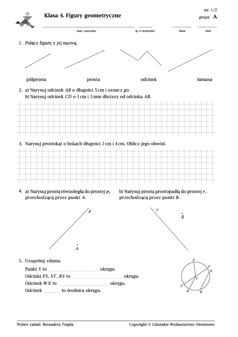Pola Figur Klasa 4 Sprawdzian Pdf Sprawdzian Z Matematyki Klasa 4 Figury Geometryczne Gwo - Wiedza 1