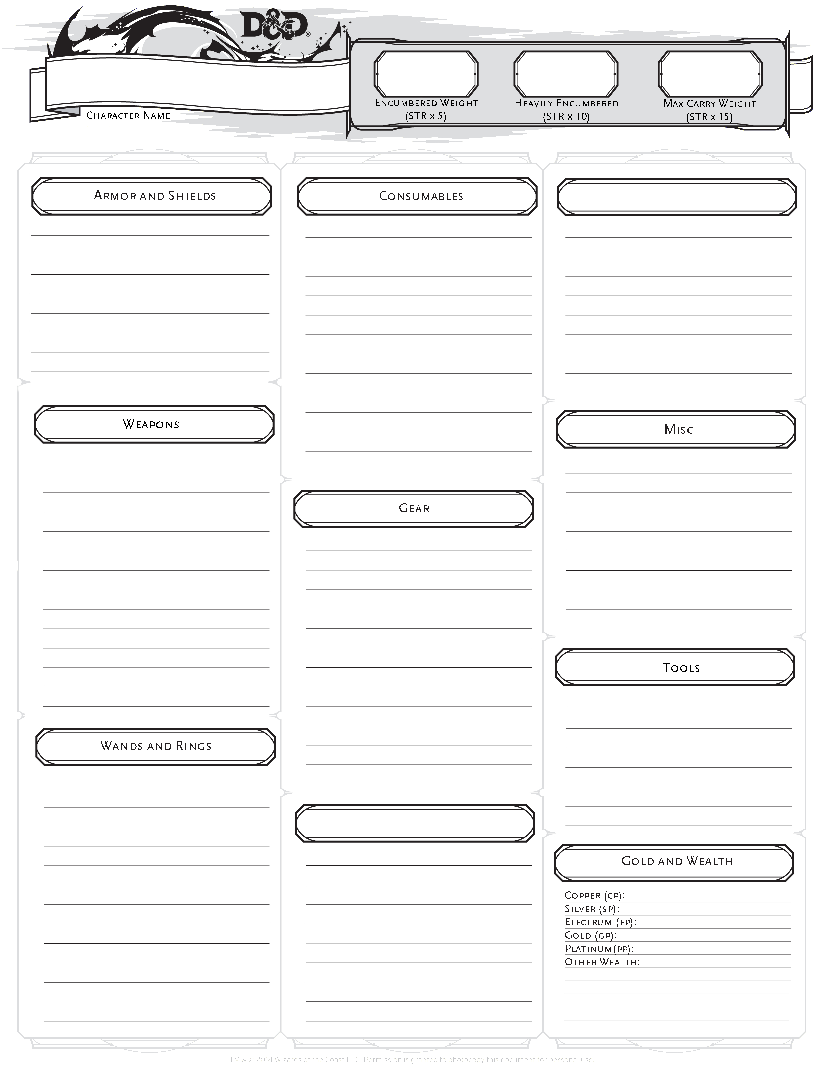 5e Form Fillable Invintory Sheets - Printable Forms Free Online