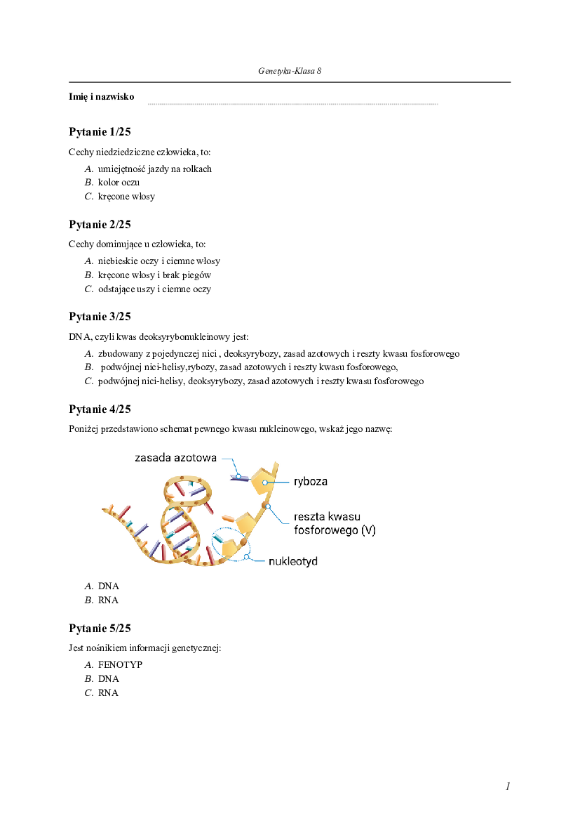 Biologia Klasa 8 Genetyka Sprawdzian Kartkowka Biologia Klasa 8 Genetyka - Margaret Wiegel™. Jun 2023