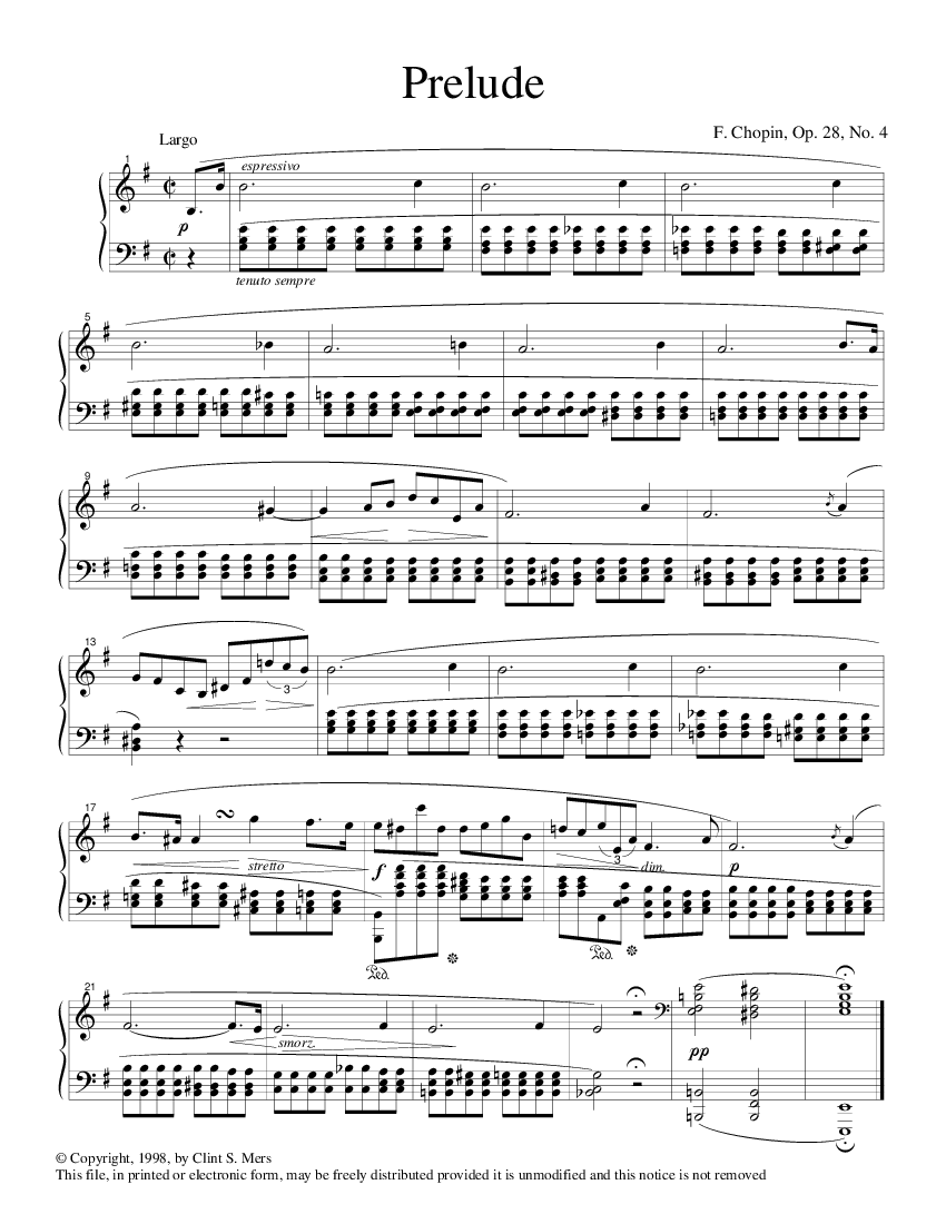 F Chopin Preludium E Moll Op 28 Nr 4 Pobierz Pdf Z Docer Pl