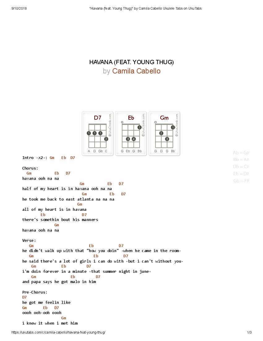 _Havana Young by Camila Ukulele Tabs on UkuTabs - Pobierz pdf z Docer.pl