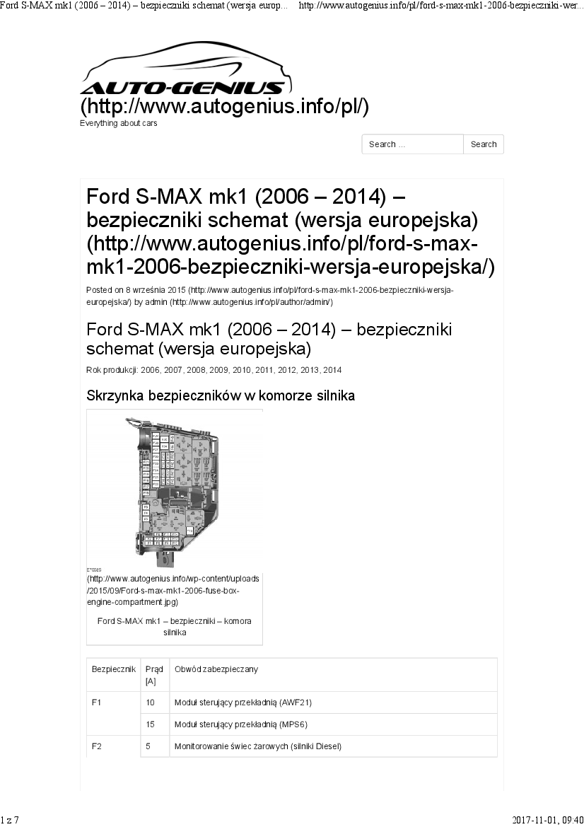 Ford SMAX mk1 (2006 14) bezpieczniki schemat (wersja
