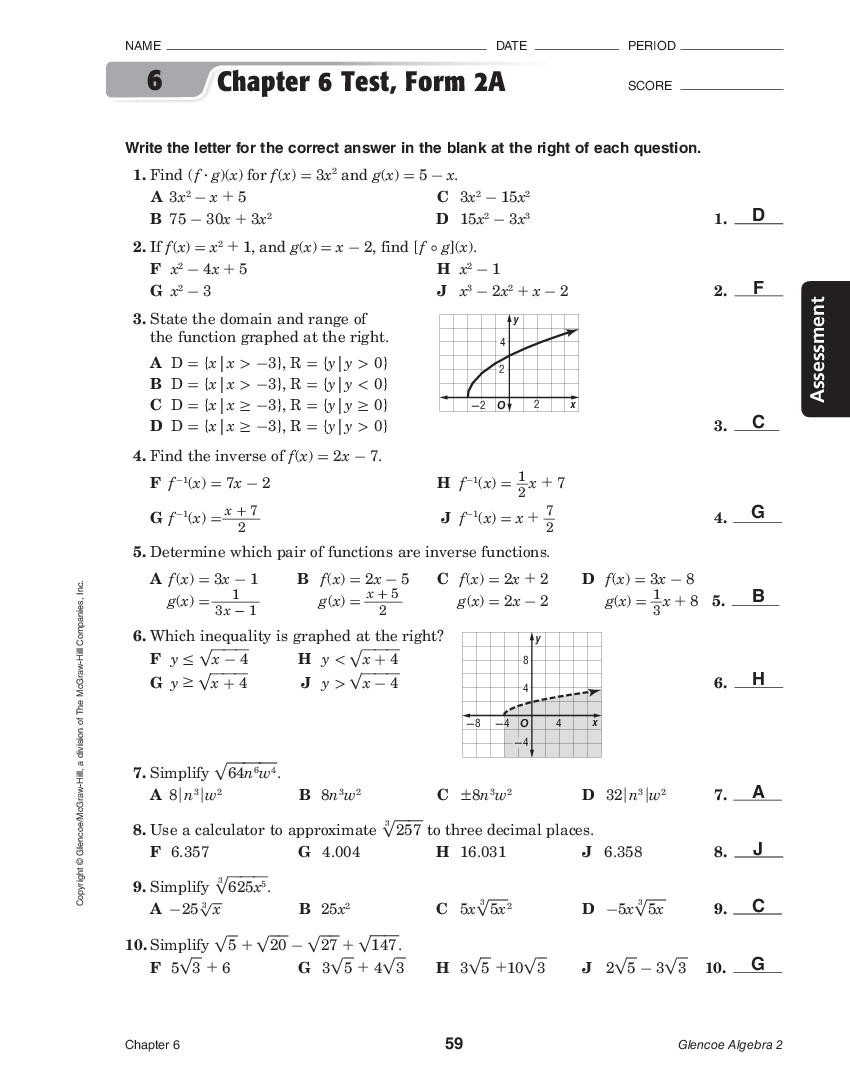 Glencoe Algebra 1 Chapter 8 Mid Chapter Test Answer Key